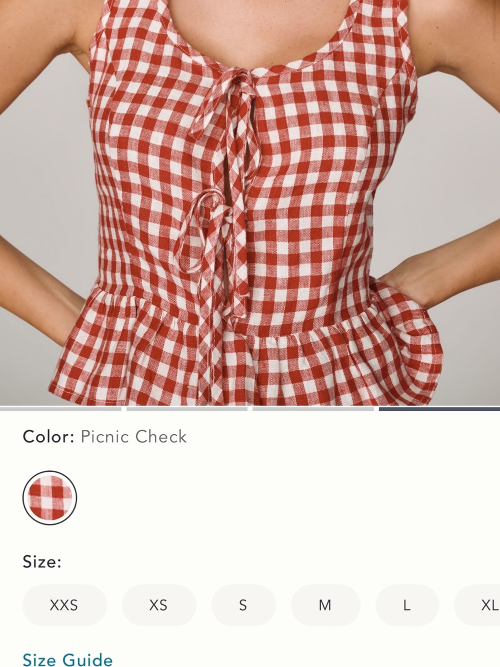 Rails Picnic Check Tie-Front Peplum Cami - Red & White